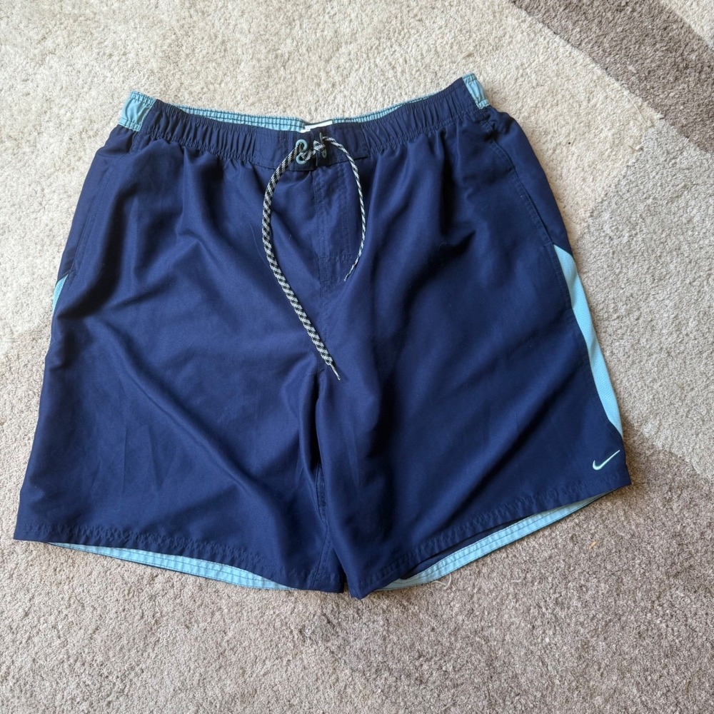 Nike Men Swim Trunks Navy Blue XXL Board Short Mesh Lined Elastic Waist Drawcord